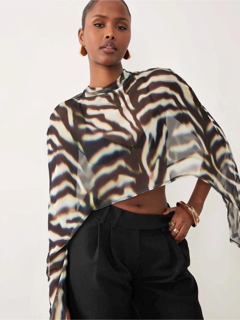 ASOS DESIGN Zebra Sheer Mesh High Low Cape Top Size 4